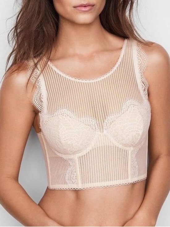 Victoria's Secret Other - NWOT Victoria’s Secret Dream Angels Floral Lace Striped Mesh White Bra Top 32D